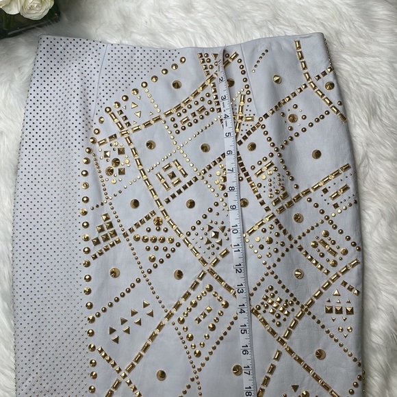 Versace Leather MIDI Skirt Runway Edition Oyster Color Gold Embellishment - Picture 11 of 13
